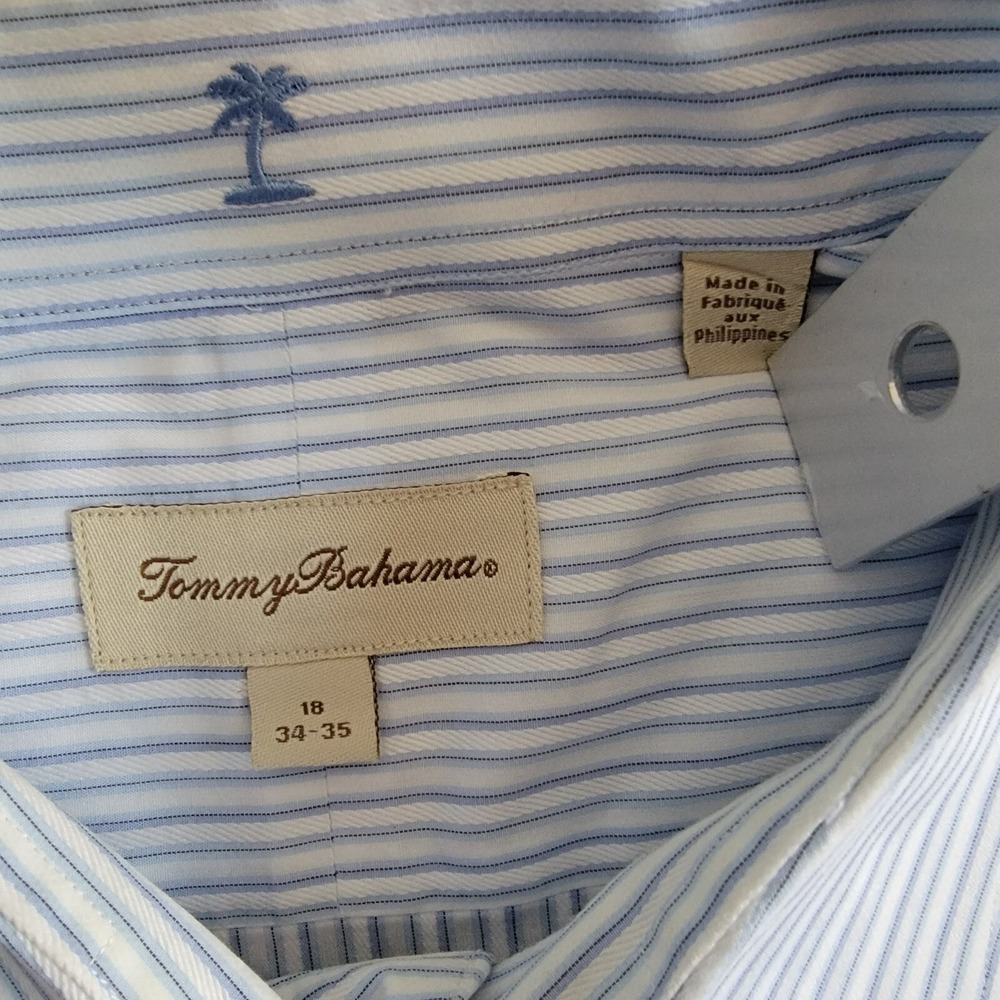 Tommy Bahama Button Down Shirt Men 18 34/35 Blue White Striped Long Sleeve - Picture 7 of 8